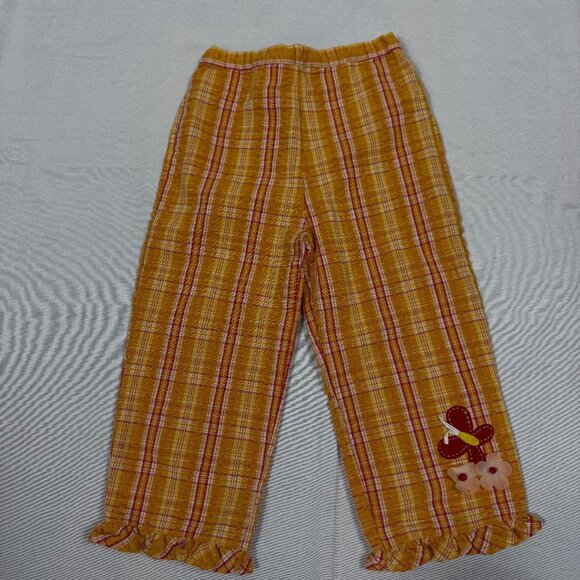 Retro Inspired Yellow Plaid Ruffle Pants Girls Size 5 | Cotton Blend - Picture 1 of 7